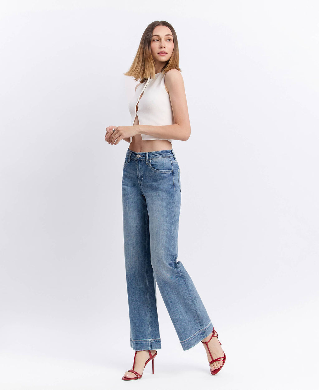 Wide Leg Jeans – High Rise Trouser Hem Full Length Denim