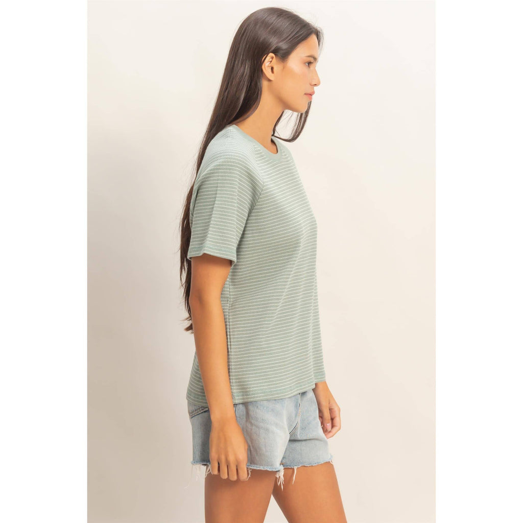 Textured Striped Raglan Sleeve Tee