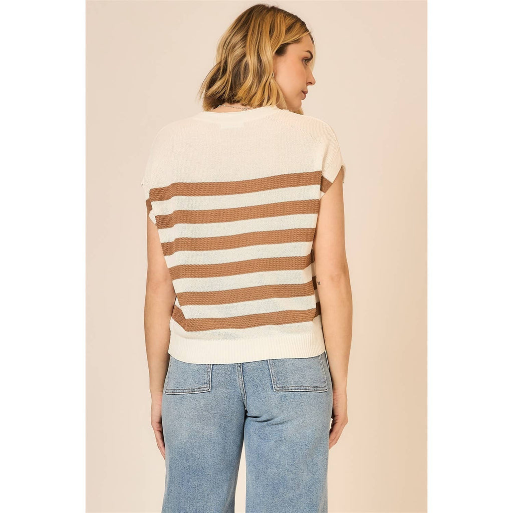 Light Knit Striped Short Sleeve Top