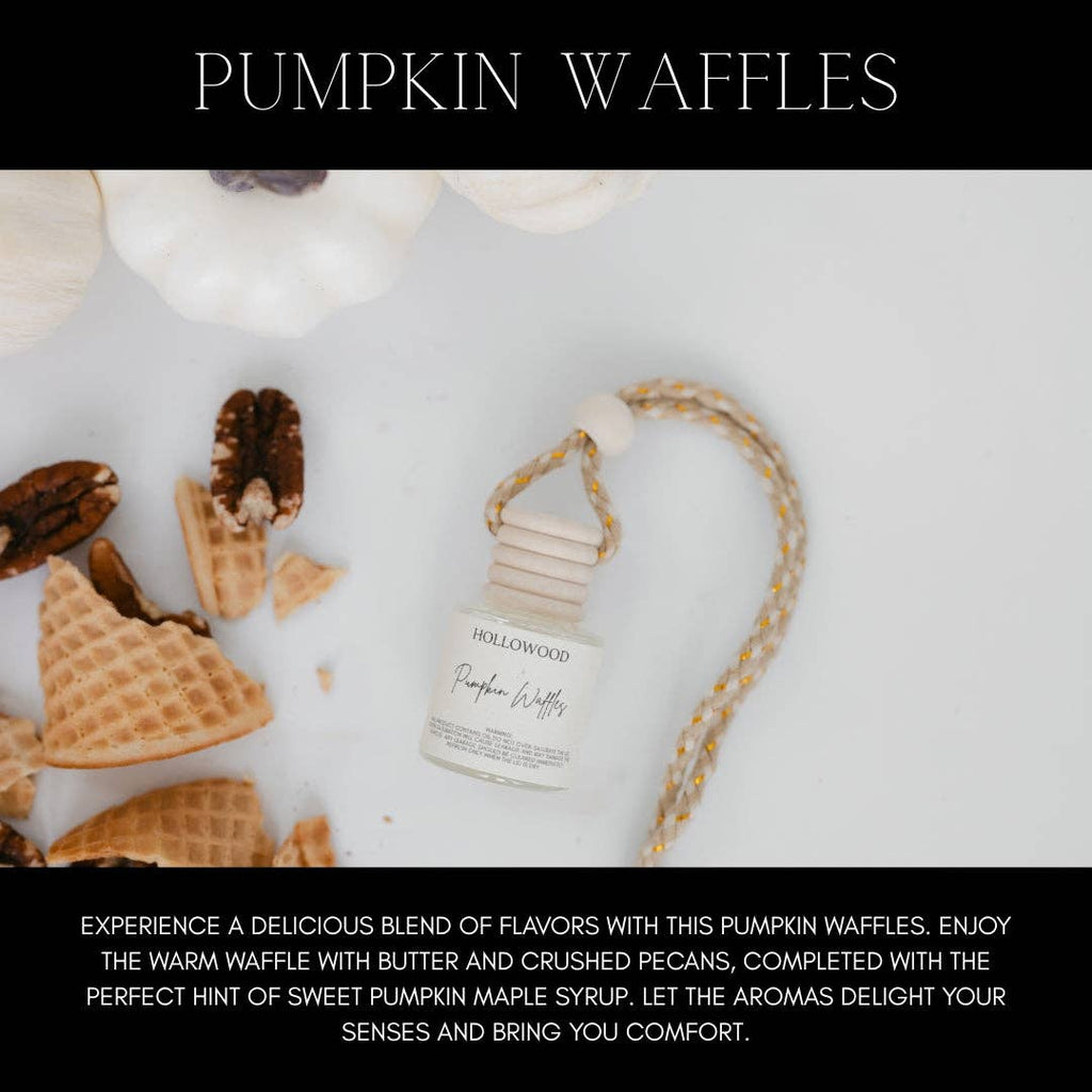 Fall scented car diffusers with wooden lid and pumpkin waffles fragrance, perfect for autumn drives and holiday gifting