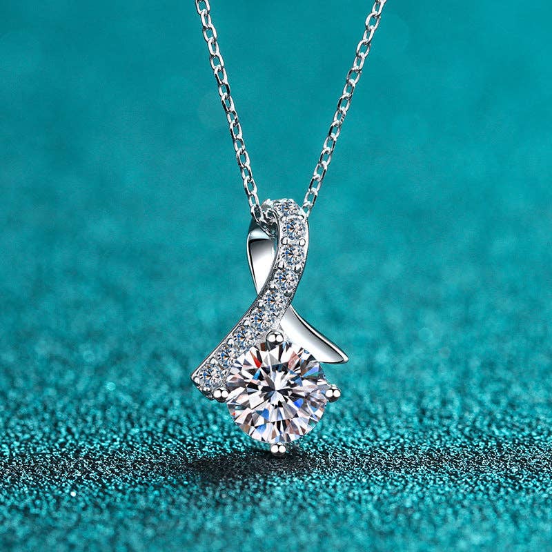 Four-Prong Moissanite Ribbon Necklace in 925 Sterling Silver: 1.0 ct Fall-Winter Perimade & Co. LLC