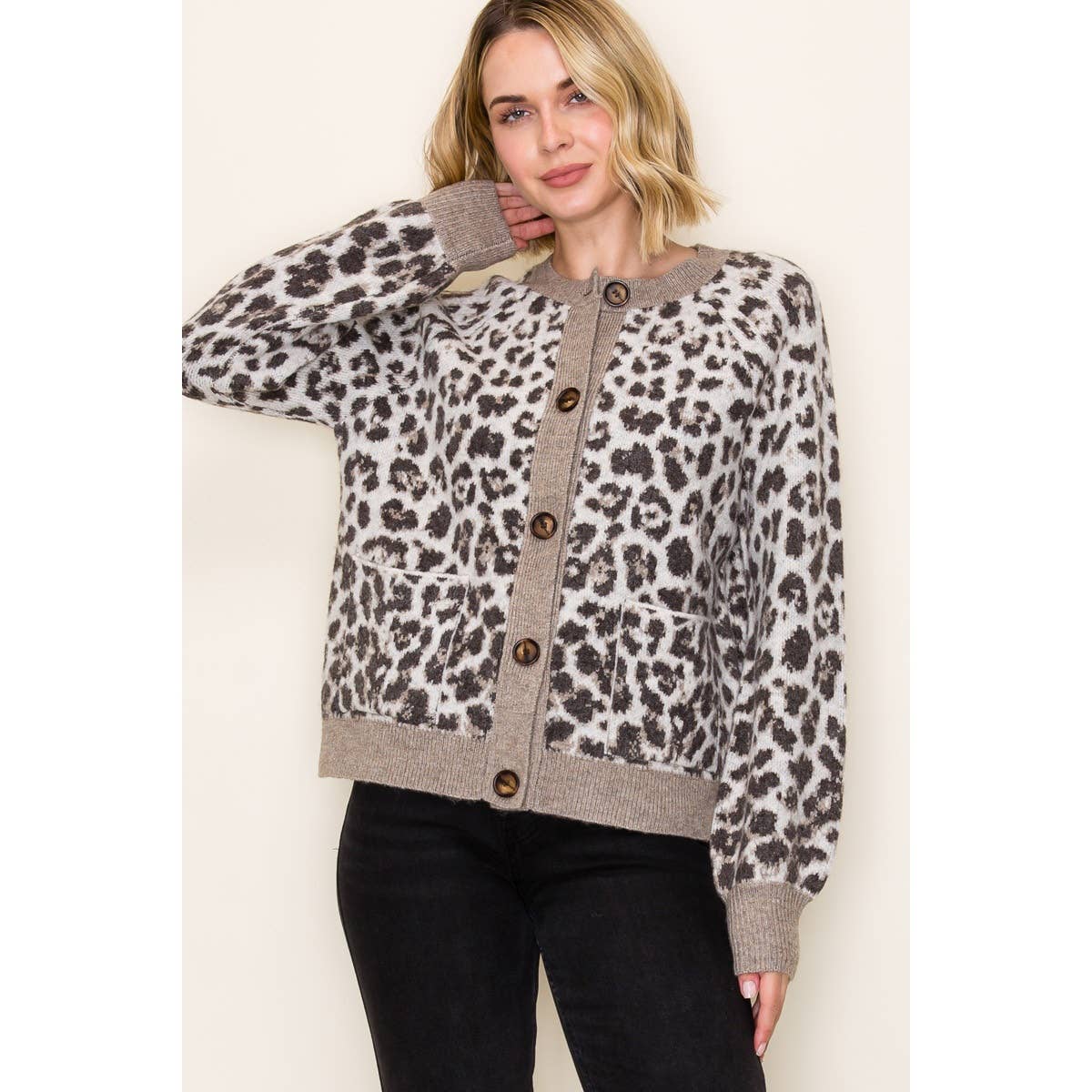 Sweater Cardigan| Stylish Button Down Leopard Print Sweater Cardigan