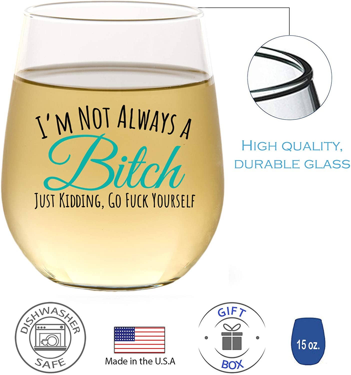 I'm Not Always A Bitch 15oz Stemless Wine Glass Core Cedar Crate Market