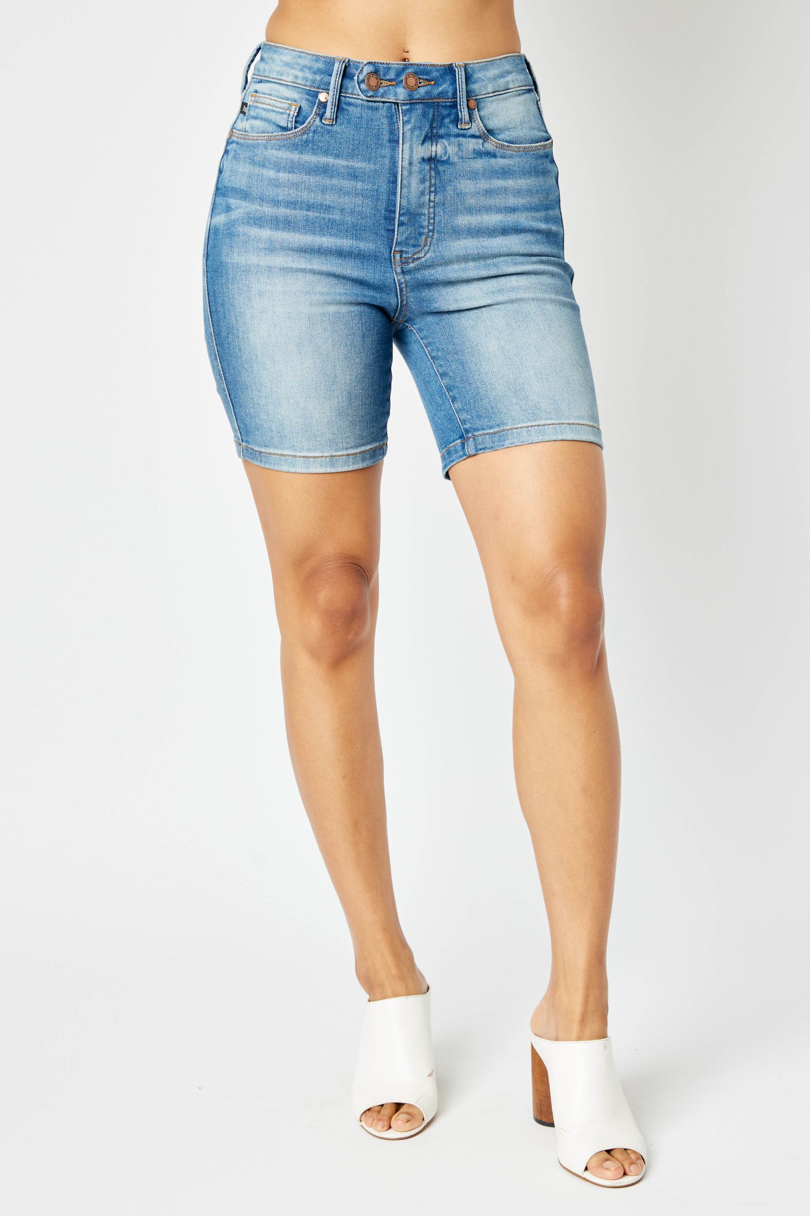 High Waisted Tummy Control Double Button Bermuda Shorts Spring-Summer Judy Blue