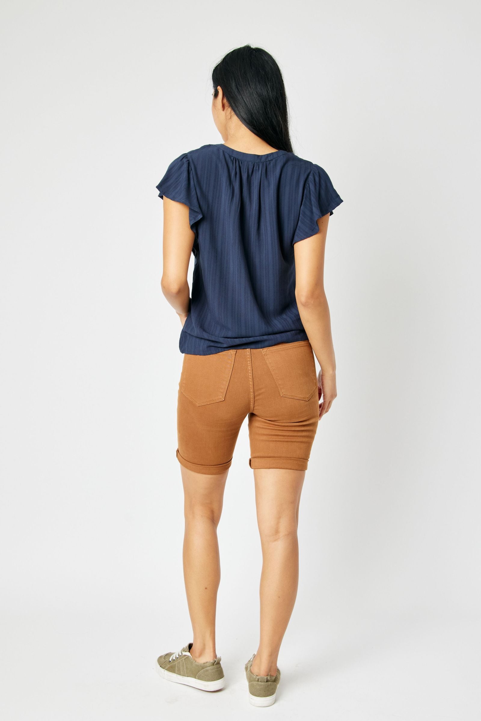 High Waist Brown Tummy Control Bermuda Shorts Spring-Summer Judy Blue