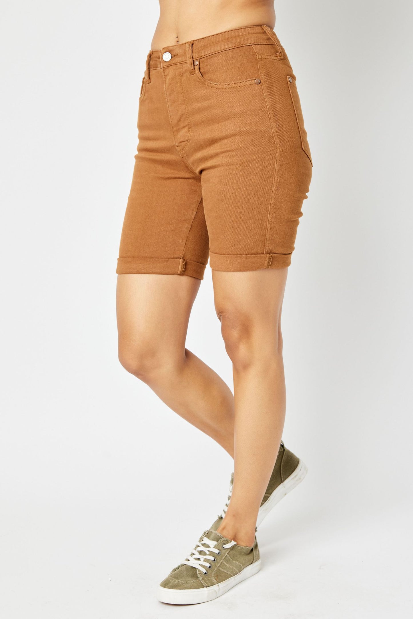 High Waist Brown Tummy Control Bermuda Shorts Spring-Summer Judy Blue