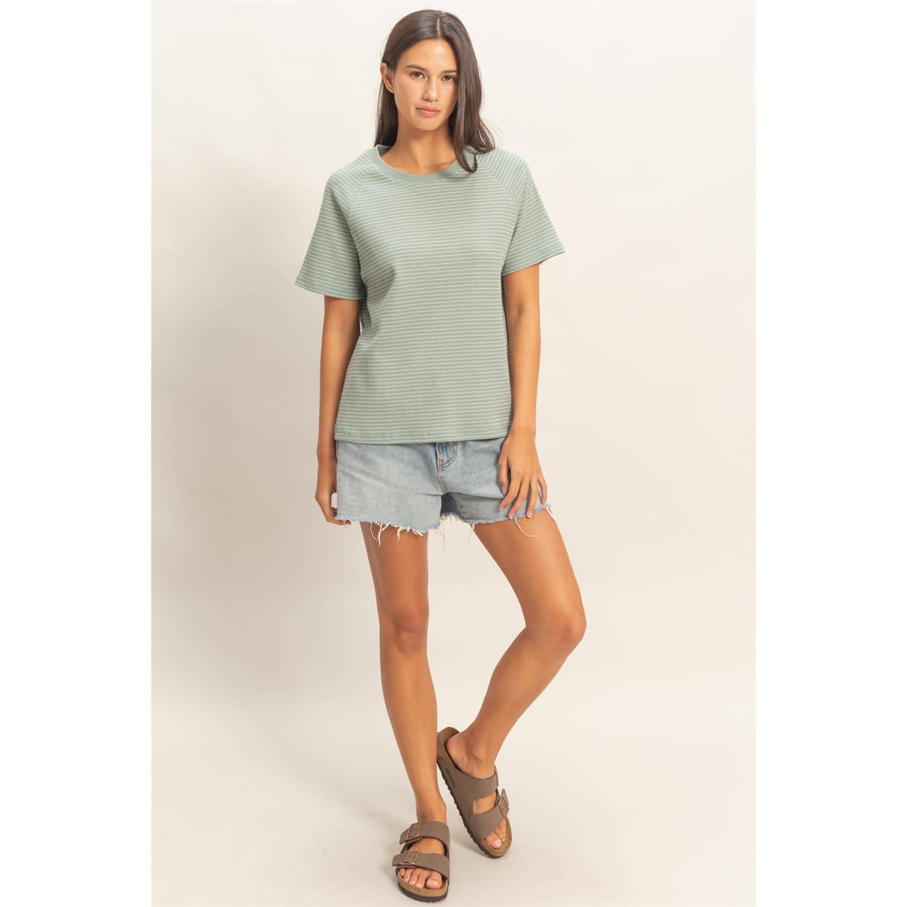 Textured Striped Raglan Sleeve Tee