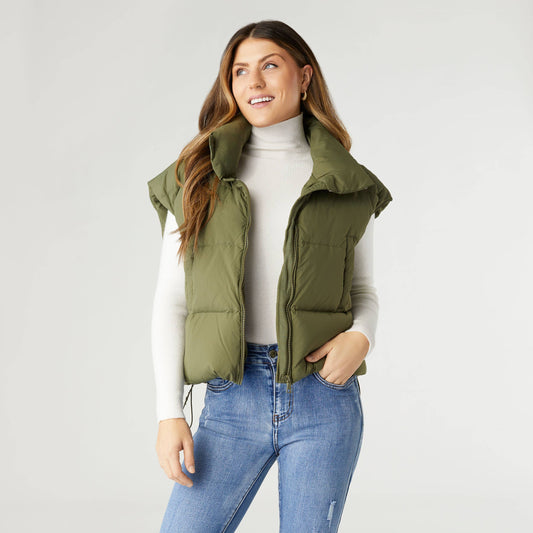 Jana Chunky Down Vest with Cinched Bottom in Olive Fall-Winter COCO + CARMEN