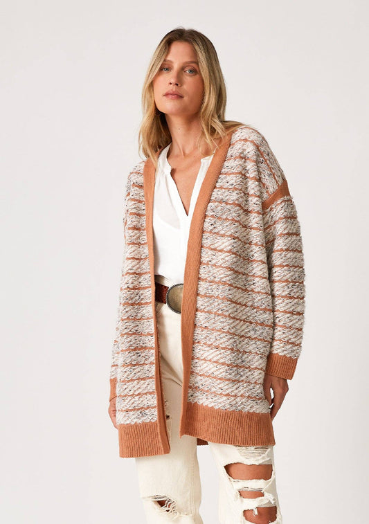 Lovestitch - Contrast Trim Speckled Loop Open Front Cardigan Lovestitch