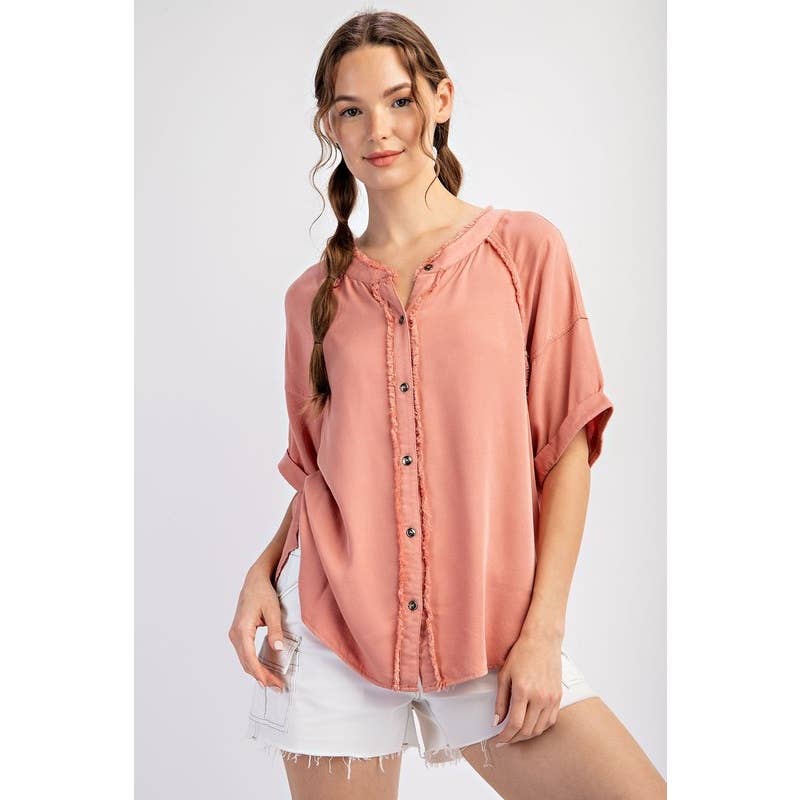 Peach Fuzz Solid Half SleeveBblouse Top Spring-Summer STYLE USA