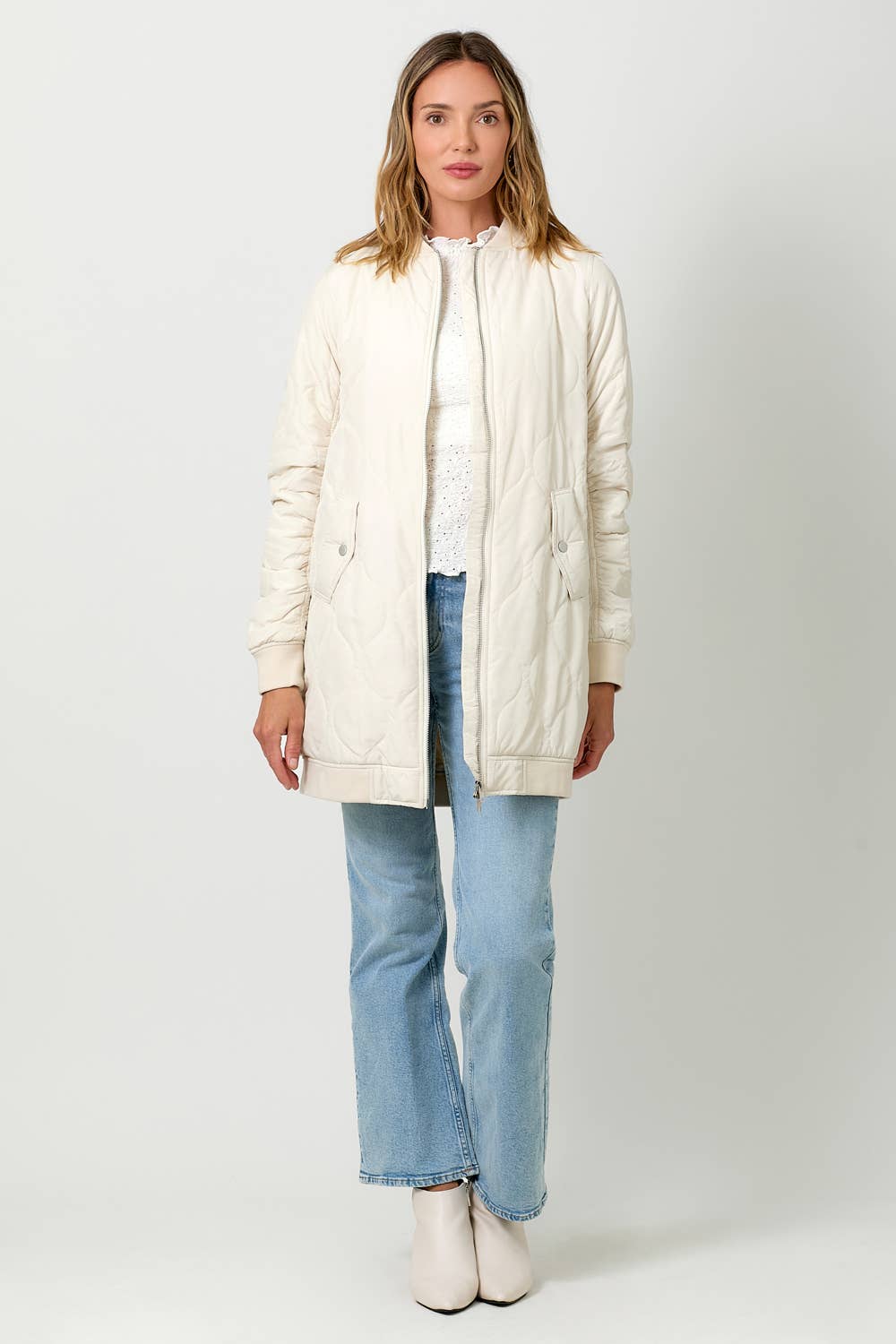 Mystree - 60268 Quilted Long Bomber Jacket Mystree