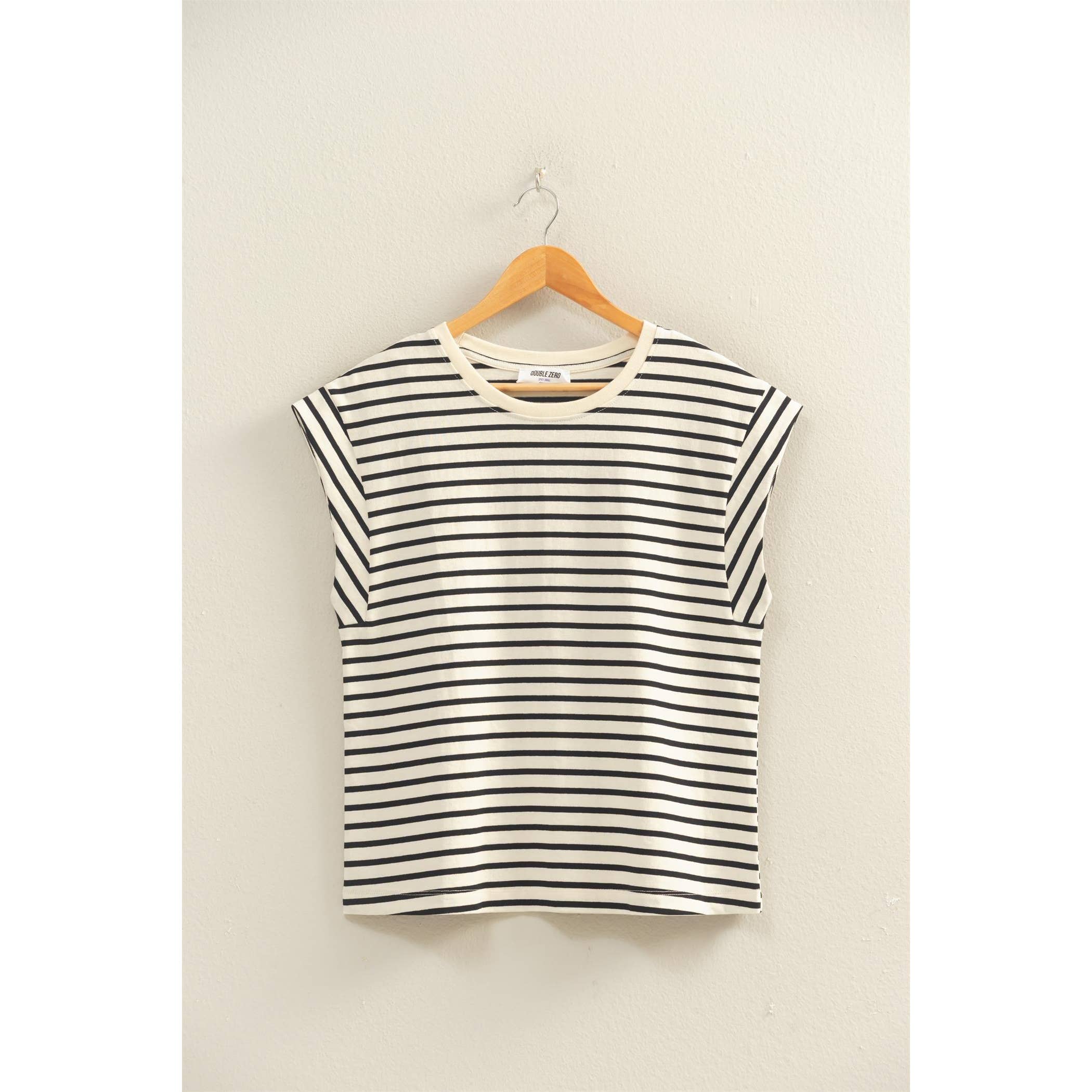 Double Zero - Striped Cap Sleeve Relaxed Everyday Tee