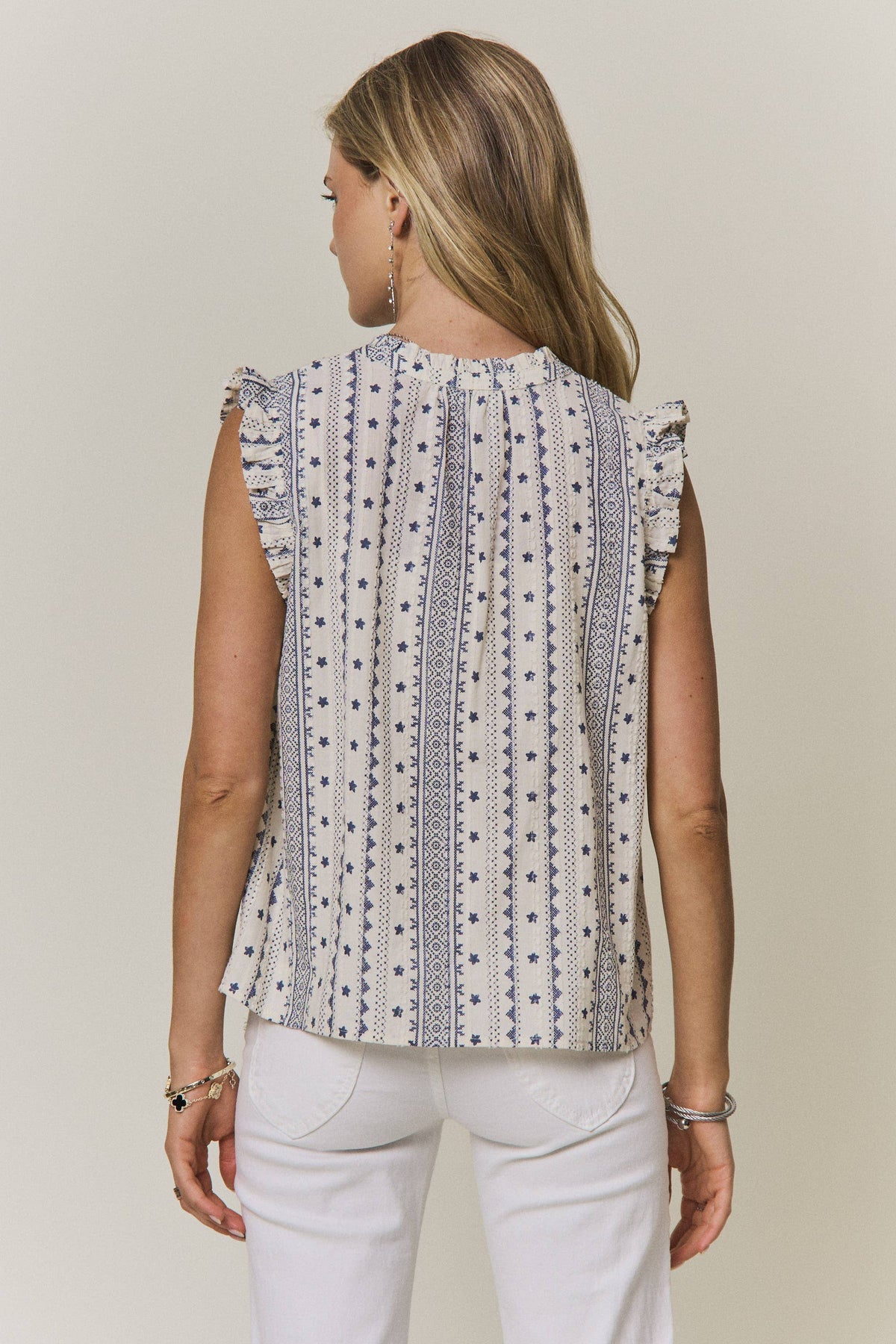 Boho Print Ruffle Cap Sleeve Blouse