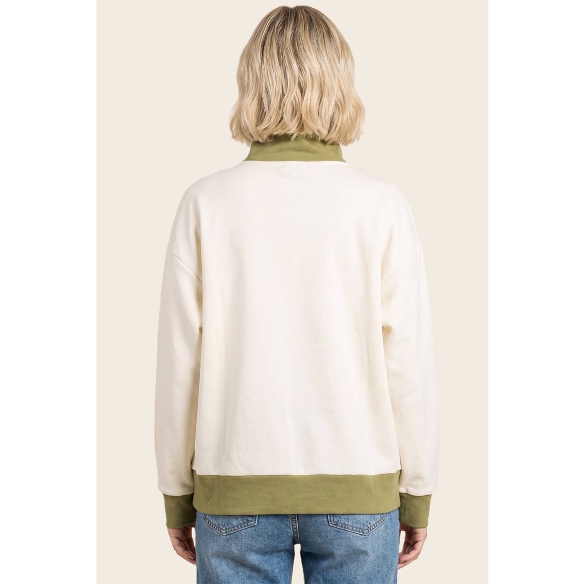 MOCK NECK HALF ZIP COLOR BLOCKED SWEATSHIRT