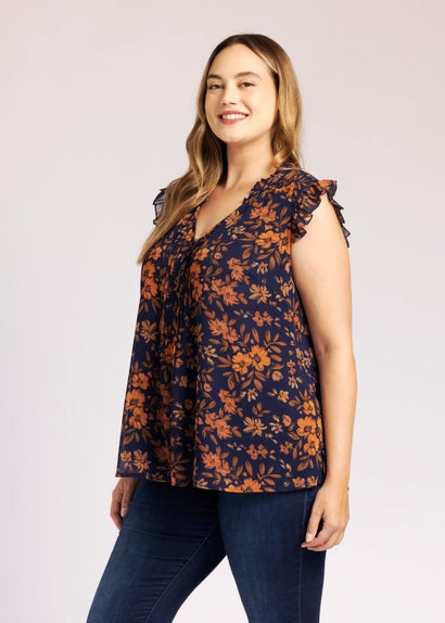 CURVY Kamari Ruffle Sleeve Floral Top Fall-Winter Daniel Rainn