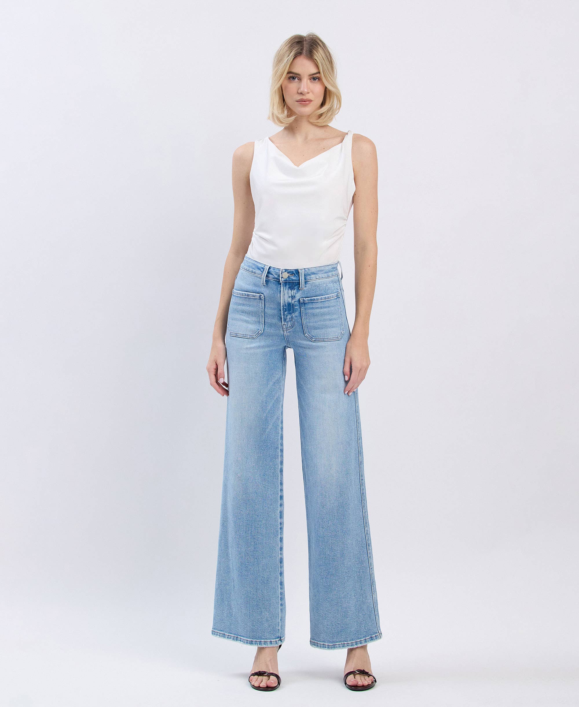 APUS HIGH RISE PATCH POCKET WIDE LEG JEANS