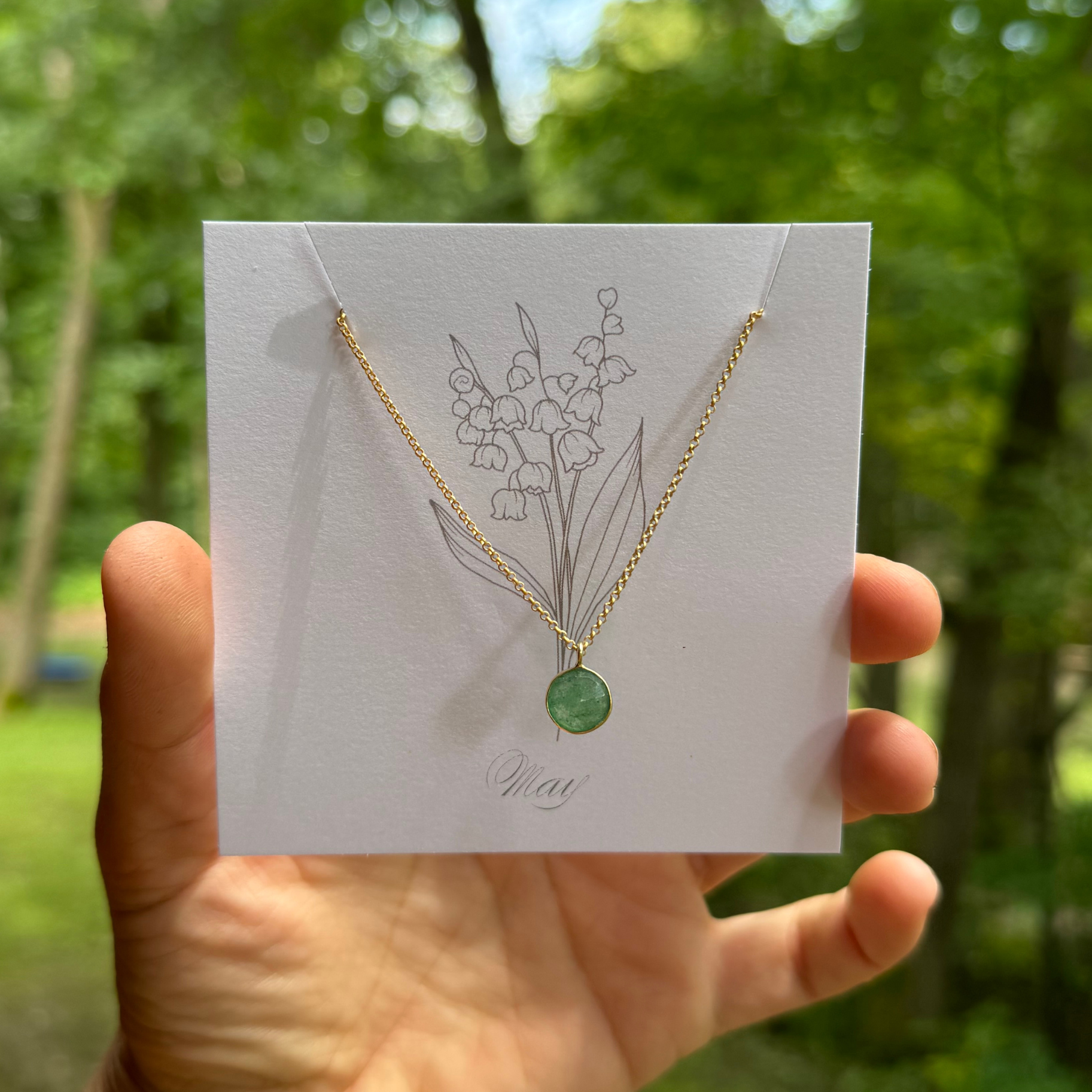 Birthstone Matte Gold Chain Necklace | Birth Flower Cards