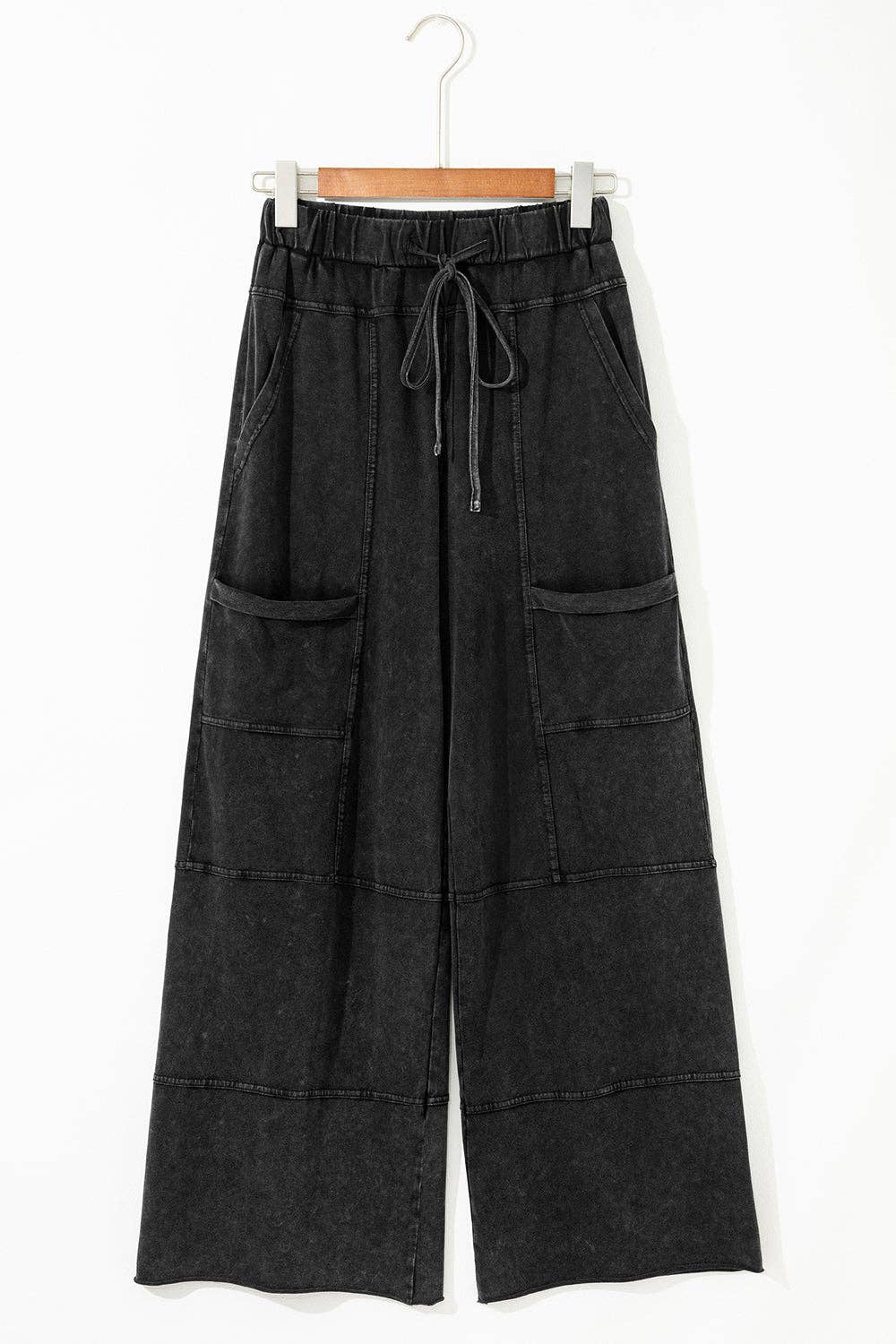 Hannah Mineral Wash Pants-Black | Cargo Pants | Wide Leg