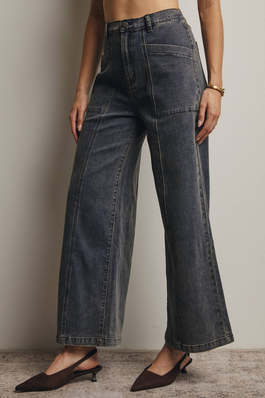 Wide-Leg Stretch Denim Jeans