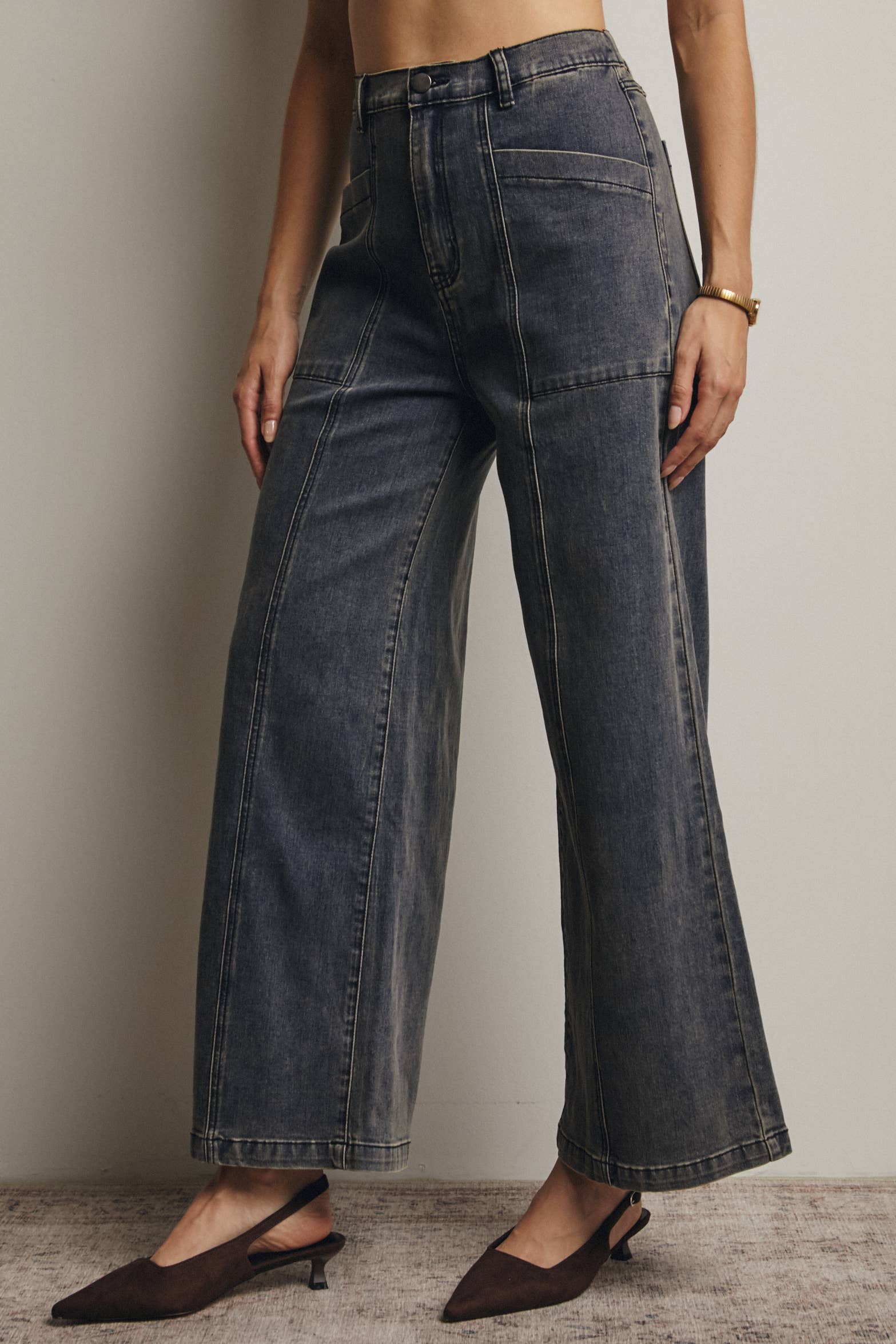 Wide-Leg Stretch Denim Jeans