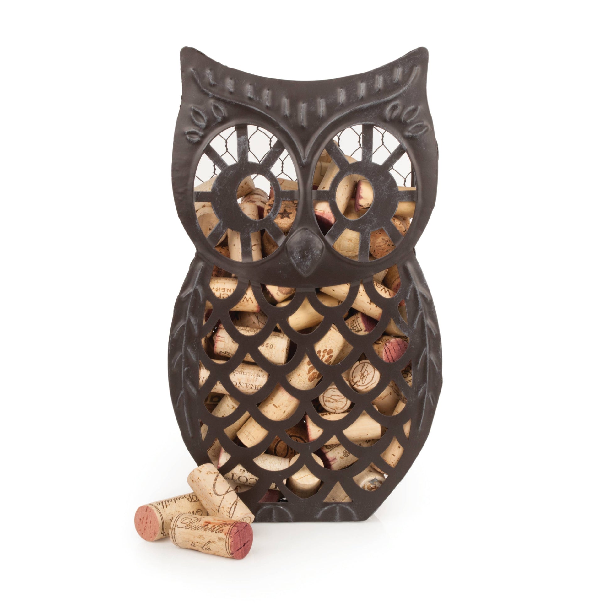 Bronze-Finished Metal Wise Owl Decorative Cork Collector Twine