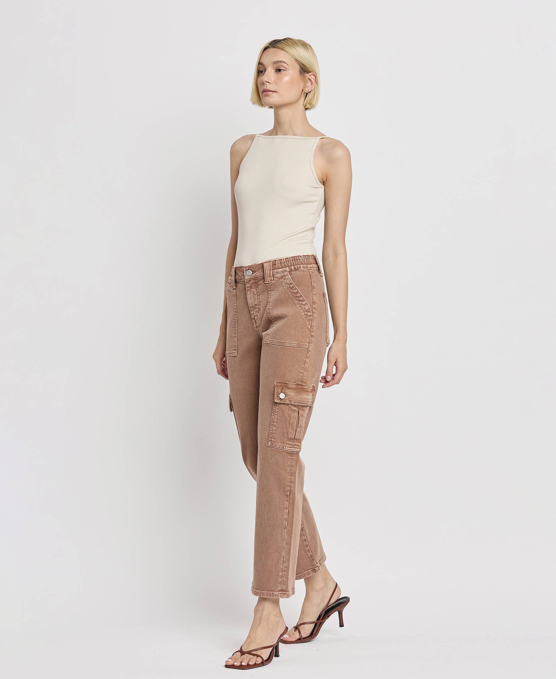 FLYING MONKEY - HIGH RISE STRAIGHT CARGO JEANS F5681AT FLYING MONKEY