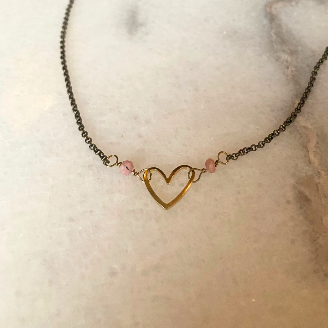Heart Necklace | Semi-Precious Stones + Brass Charms