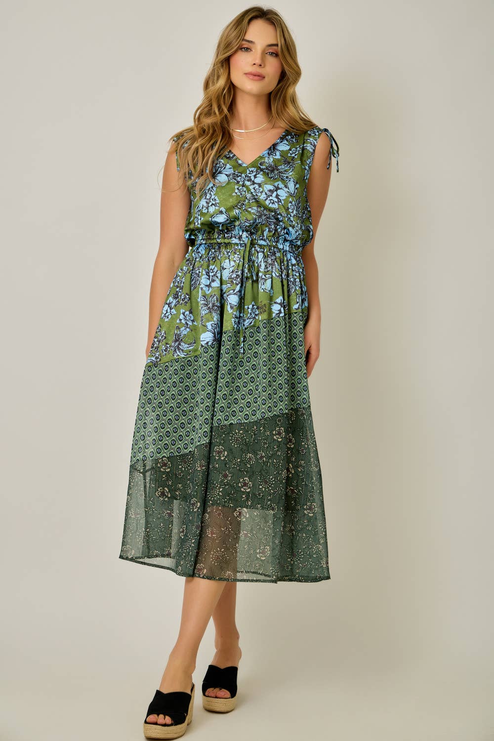 Shoulder Tie Mixed Print Dress