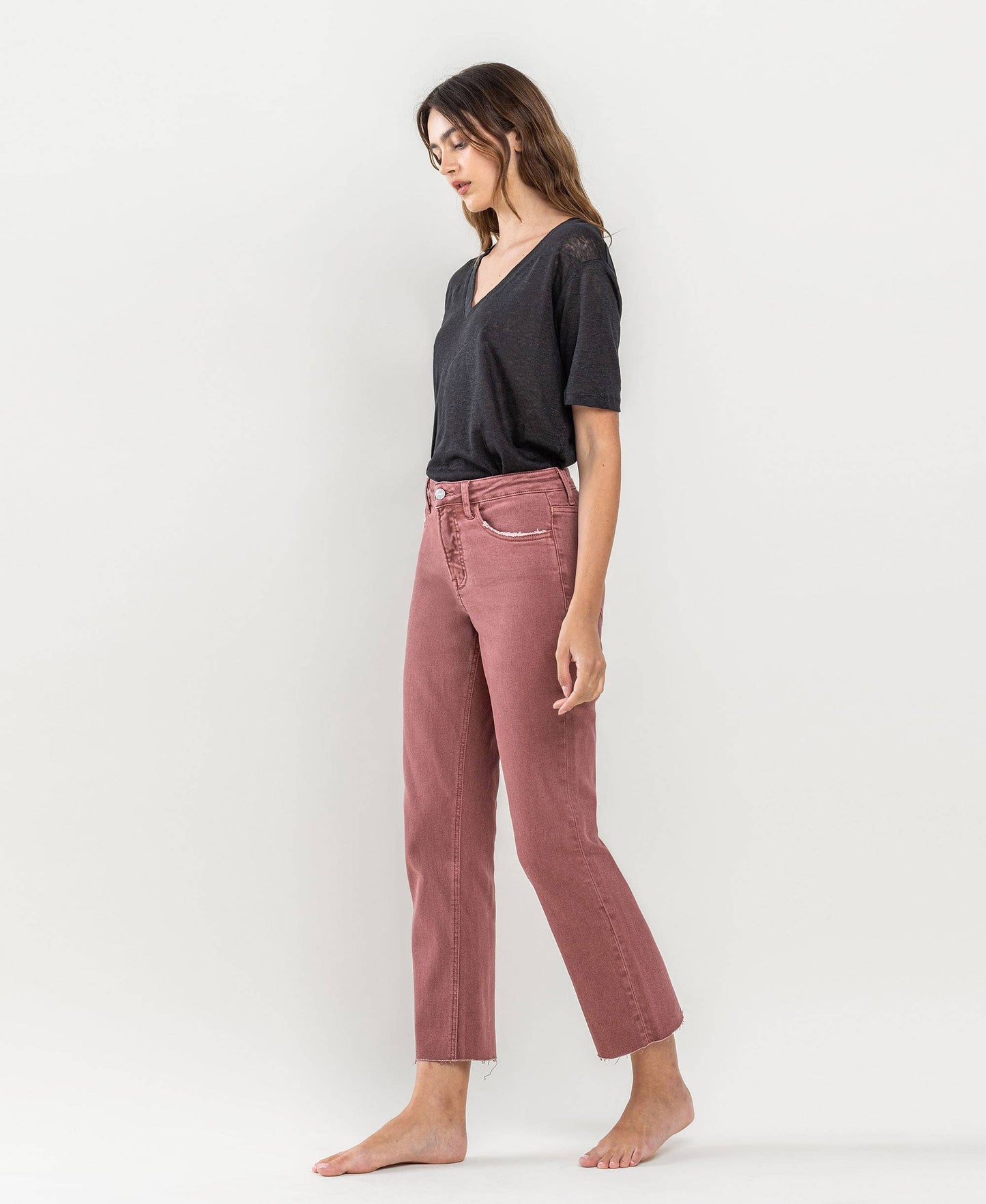 WINE TUMMY CONTROL HIGH RISE CROP STRAIGHT JEANS Fall-Winter Lovervet by VERVET