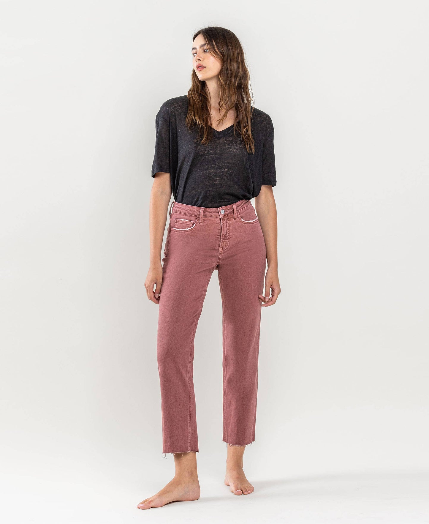 WINE TUMMY CONTROL HIGH RISE CROP STRAIGHT JEANS Fall-Winter Lovervet by VERVET