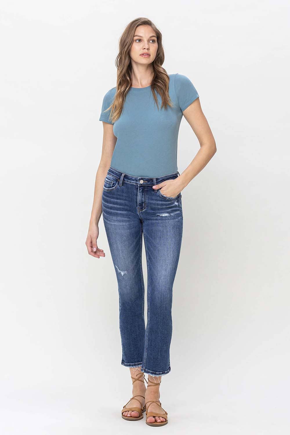 MID RISE CROP SLIM STRAIGHT JEANS Spring-Summer Lovervet by VERVET