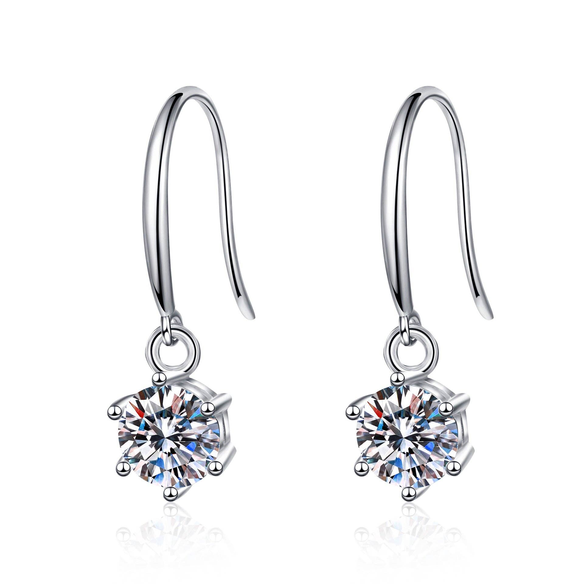 Six-Prong Moissanite Hook Earrings in 925 Sterling Silver Core Perimade & Co. LLC