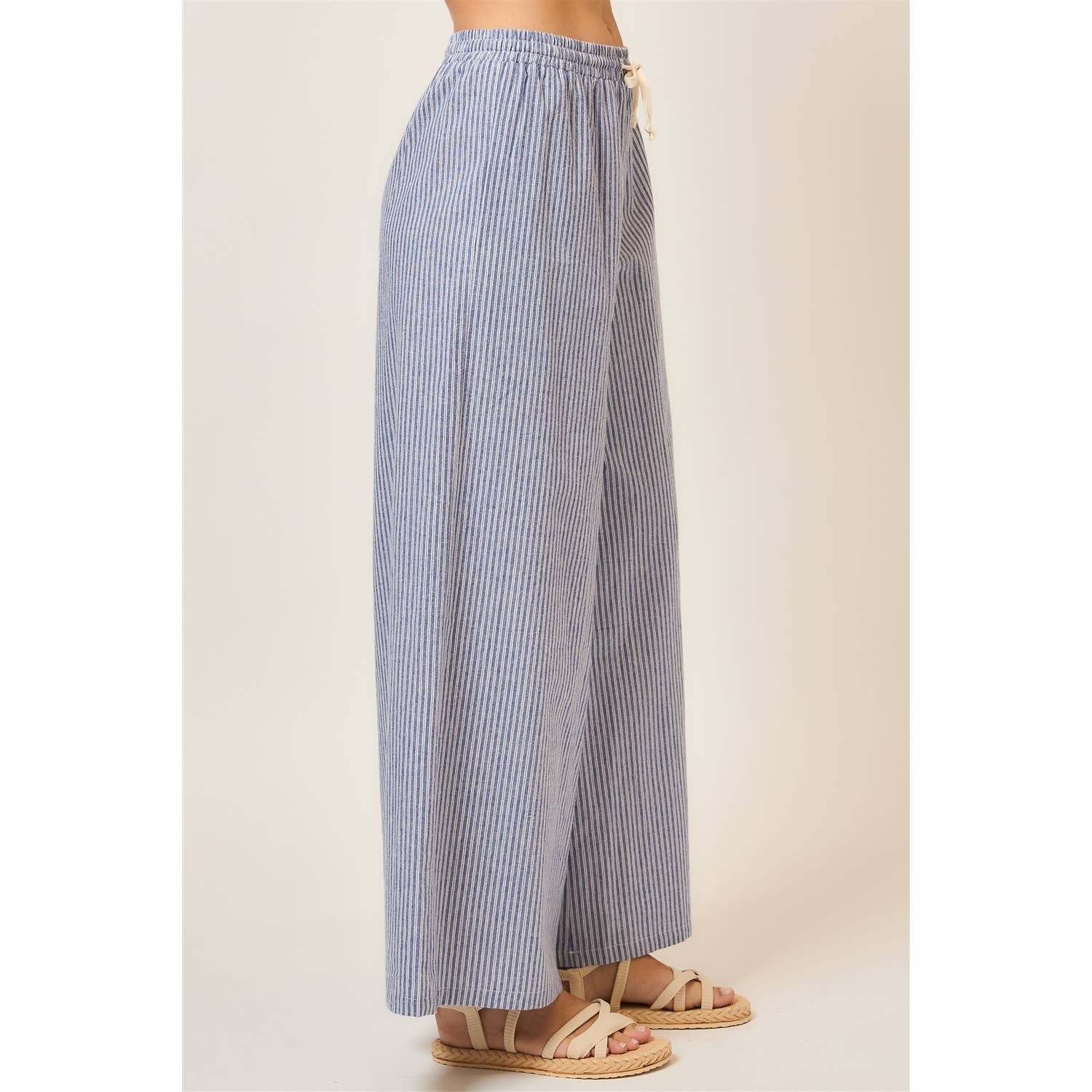 Cozy Casual, Inc. - Pinstripe Wide Leg Pants with Drawstring
