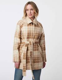 tartan belted wool jacket in camel-Bernardo