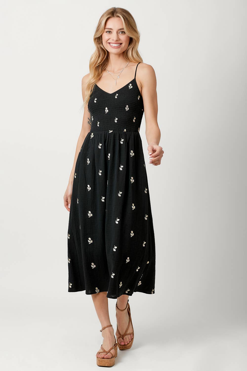 Embroidered Gauze Dress: Black Spring-Summer Mystree