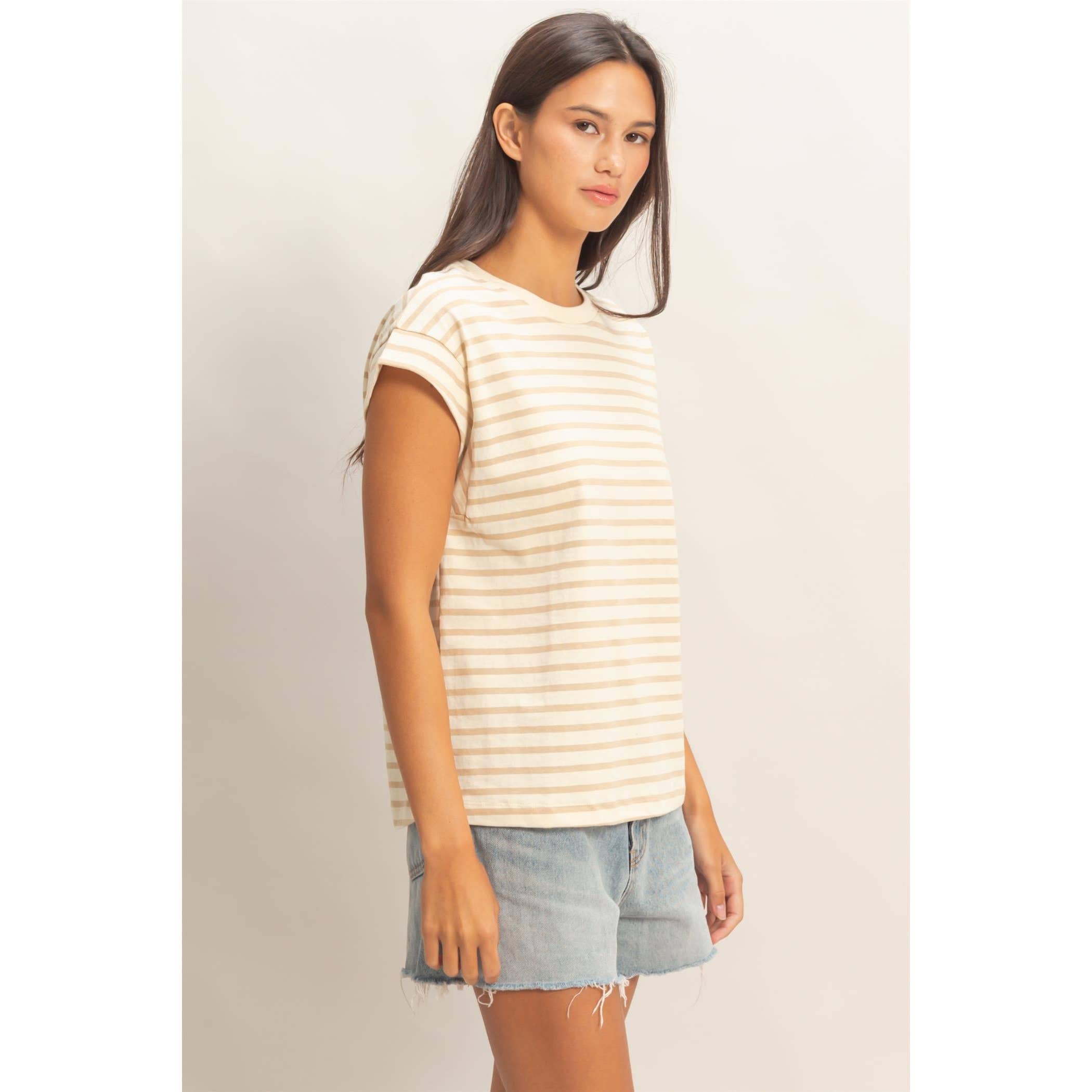 Double Zero - Striped Cap Sleeve Relaxed Everyday Tee