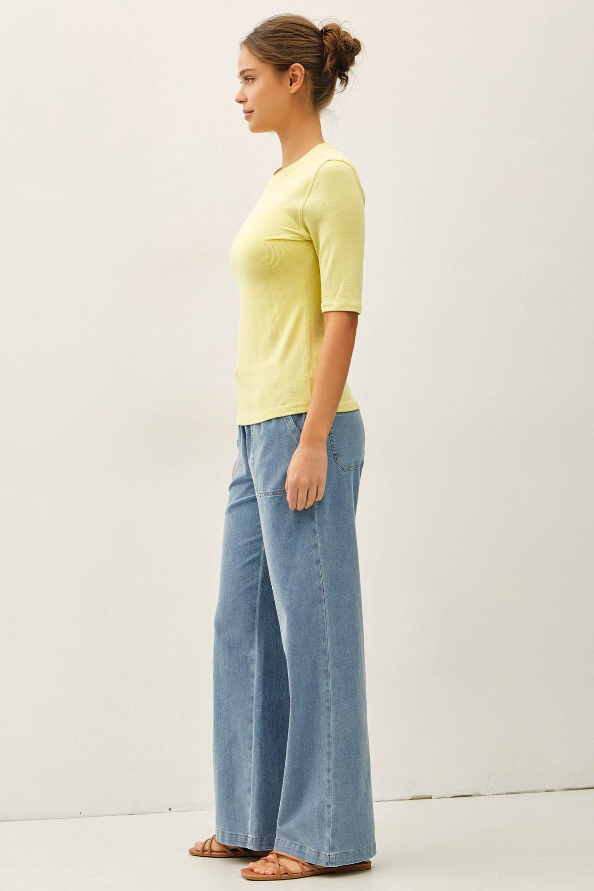 DENIM WIDE LEG PULL ON PANTS