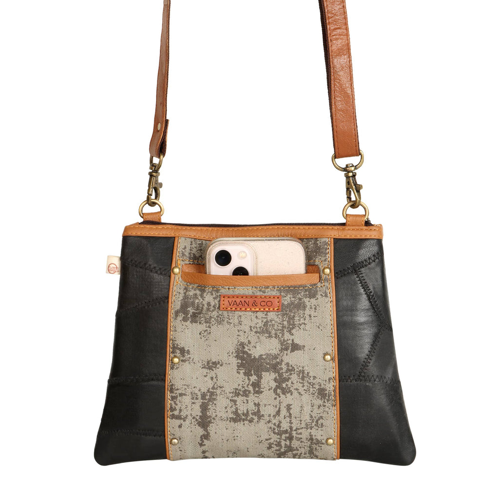 Vaan & Co. - Noa Angled Crossbody Bag - Upcycled Leather & Canvas