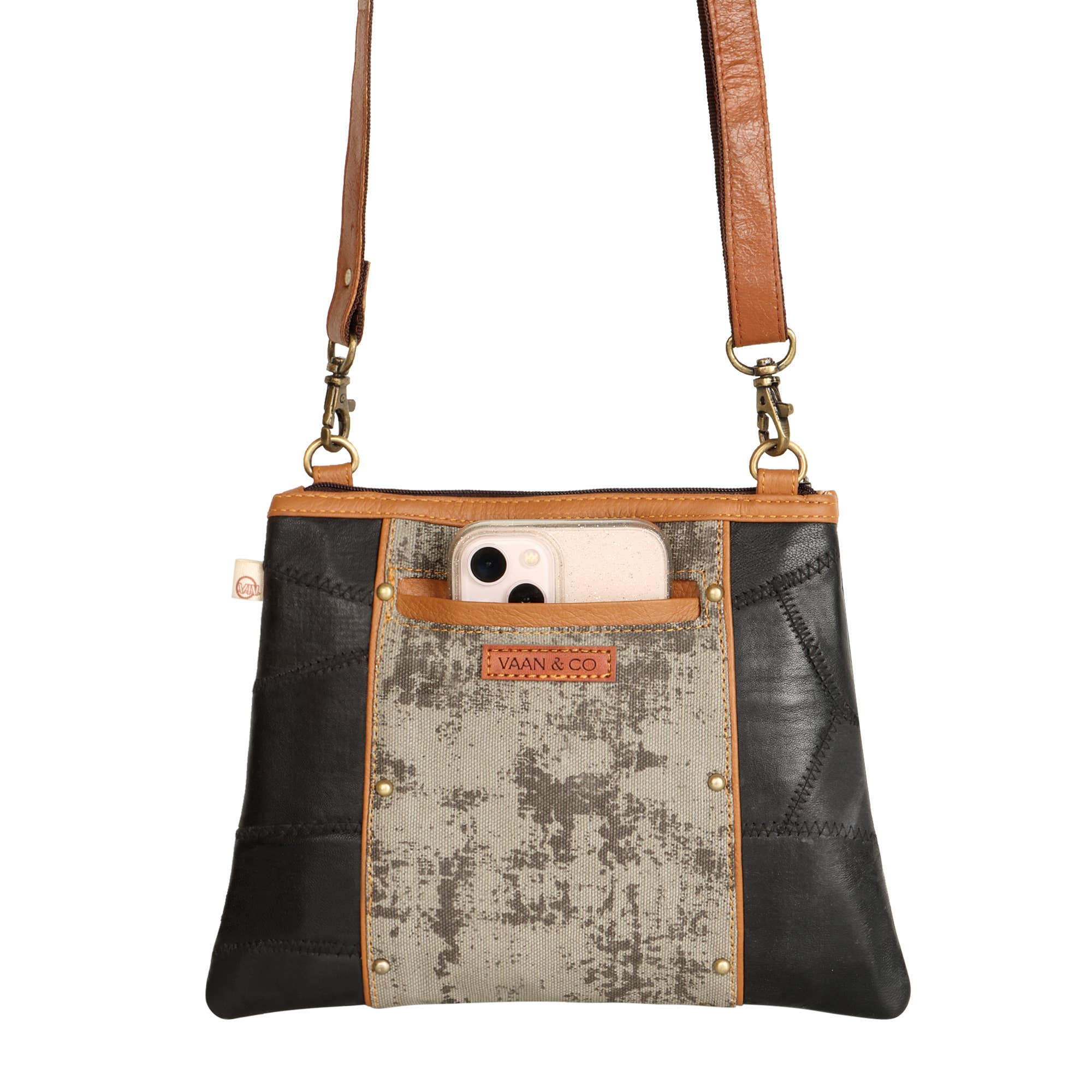 Vaan & Co. - Noa Angled Crossbody Bag - Upcycled Leather & Canvas