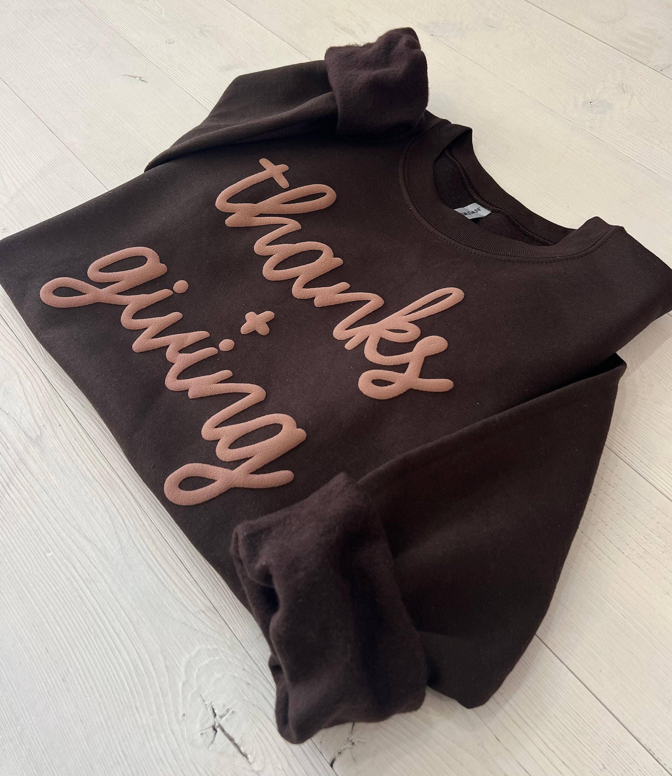 Embossed Thanks + Giving Crewneck Sweatshirt