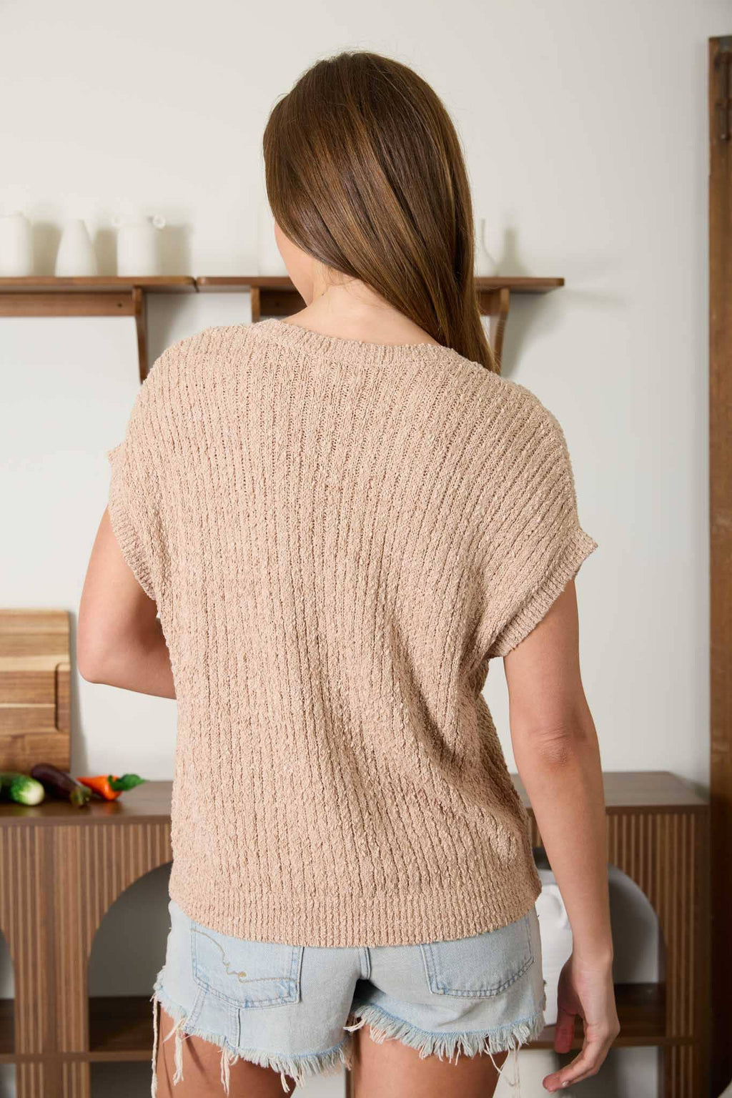 COZY SHORT SLEEVE BUTTON DOWN KNIT SWEATER