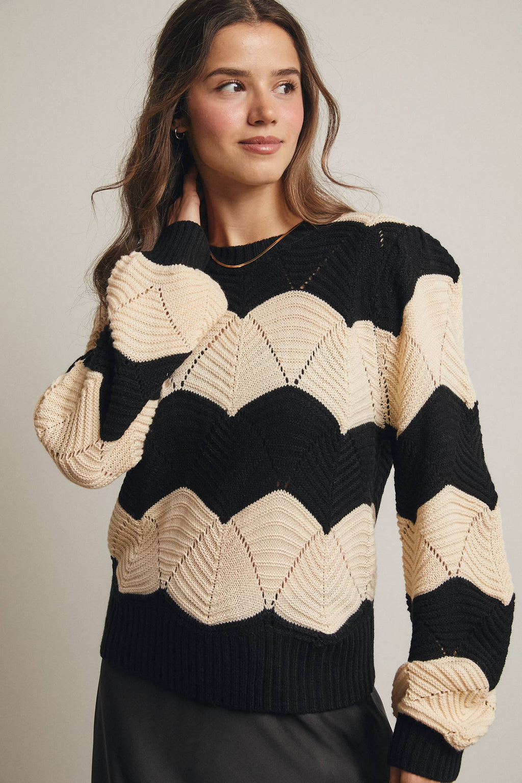 Wave Knit Chevron Pullover