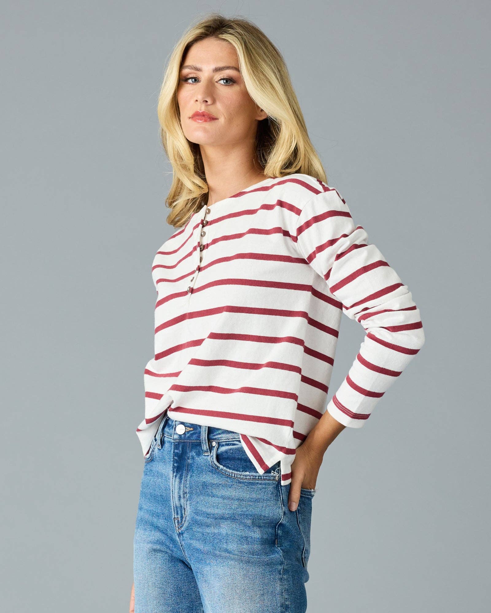 Red Long Sleeve Breton Stripe Top Fall-Winter Downeast