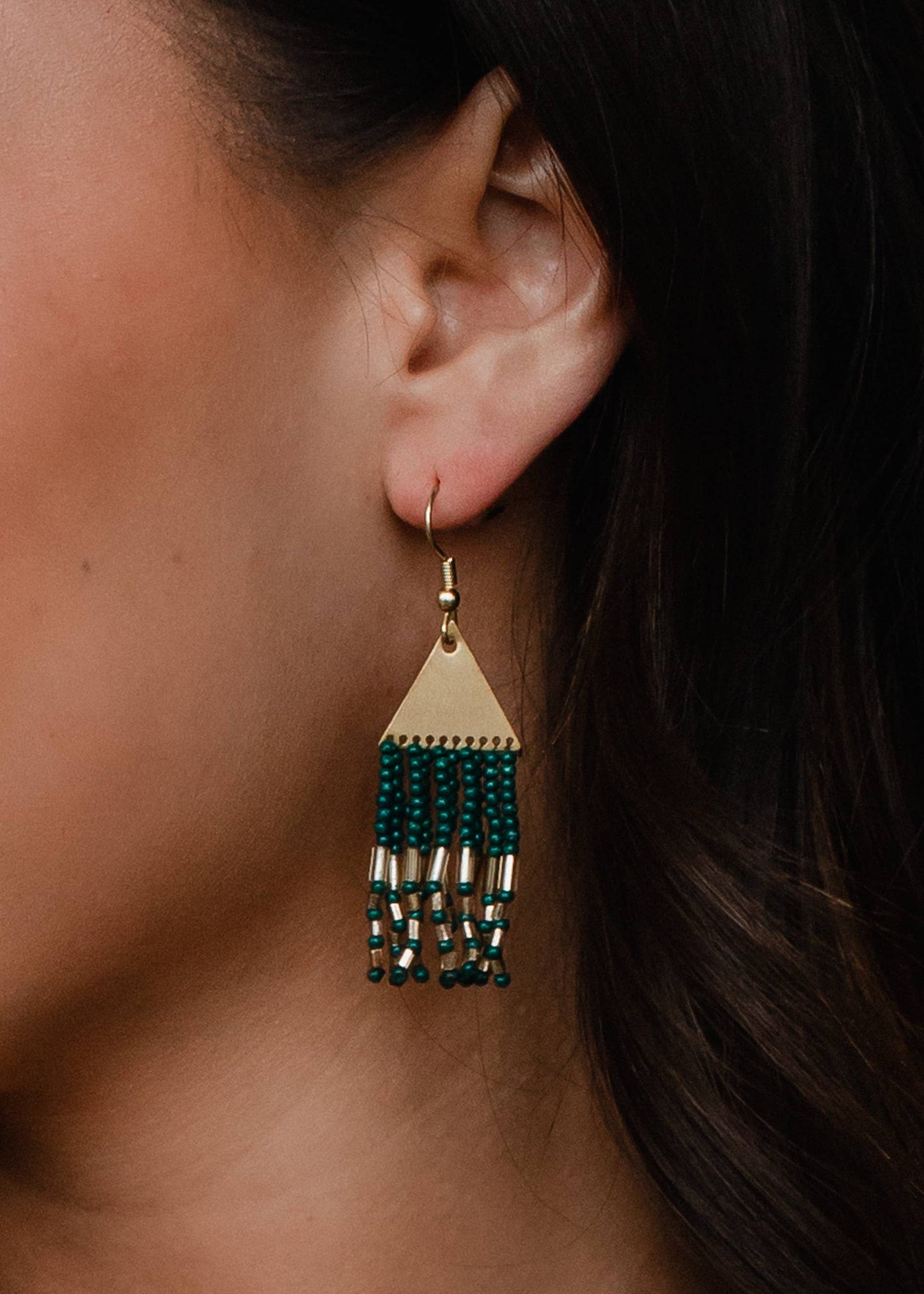 Gold & Green Beaded Earrings Core Panache Apparel Co.