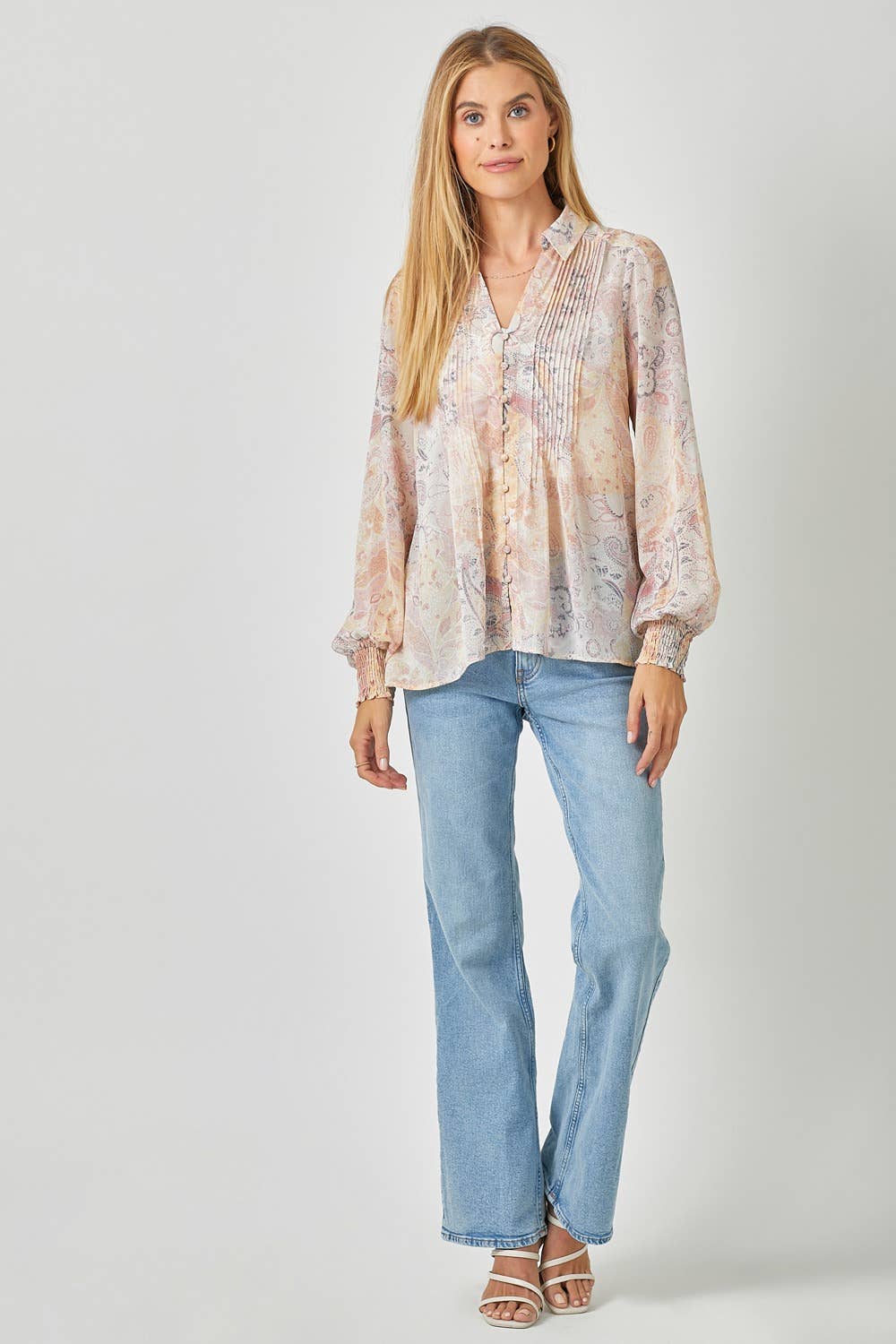 Mystree - 60532 Pintuck Print Blouse Mystree