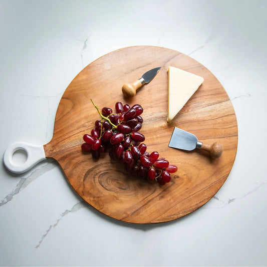 Round Charcuterie Board-Wood+White Collection Acacia Wood Jeanne Fitz