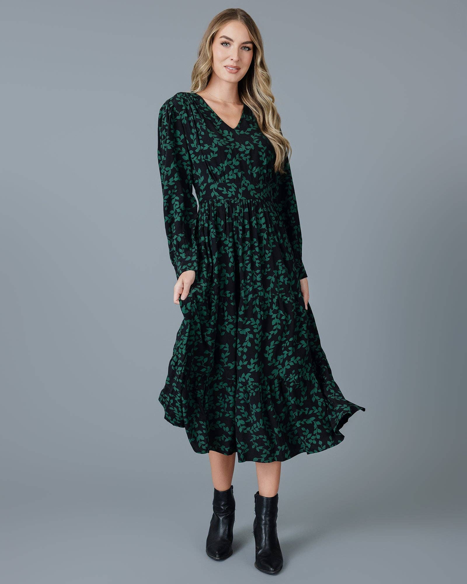 Black & Green Aven Midi Dress Fall-Winter Downeast