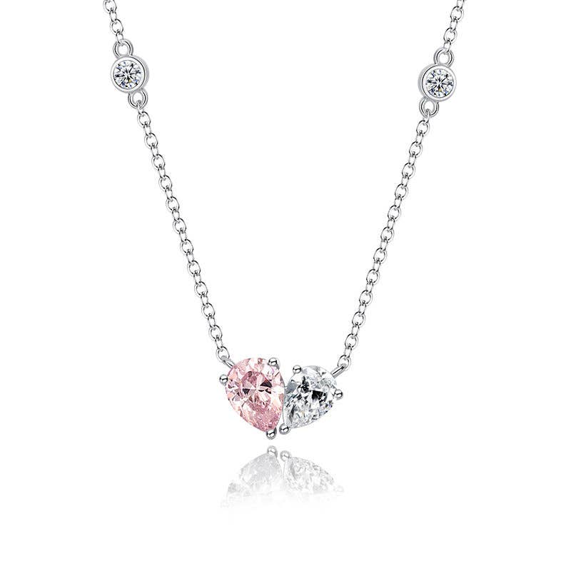 Perimade & Co. LLC - Pink Heart Charm Layering Necklace in 925 Sterling Silver Perimade & Co. LLC