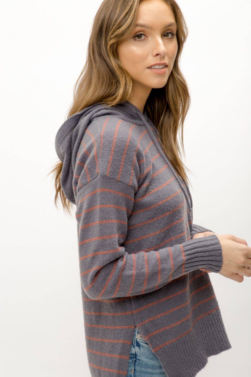 Charcoal Stripe Hoodie Pullover Fall-Winter Mystree