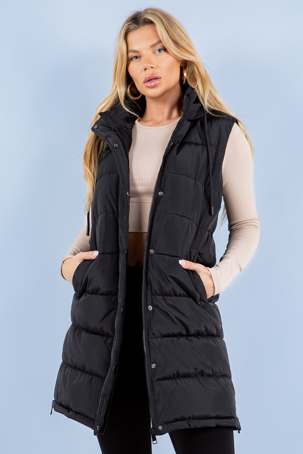 Puffer Long Vest - Black